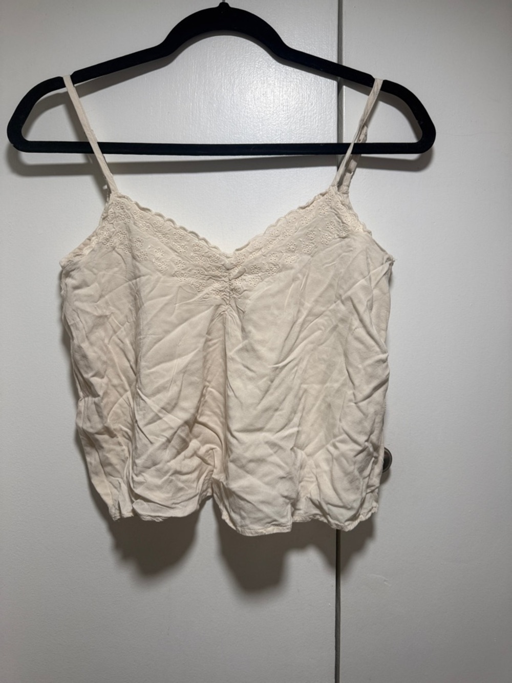 American Eagle Outfitters Cream Lace-Trim Spaghetti Strap Cami
